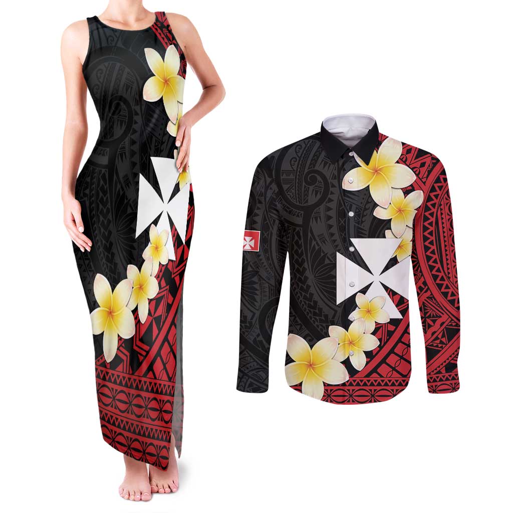 Uvea Chiefdom Wallis and Futuna Personalized Couples Matching Tank Maxi Dress and Long Sleeve Button Shirt Frangipani Flowers Polynesian Pattern LT9 Red - Polynesian Pride