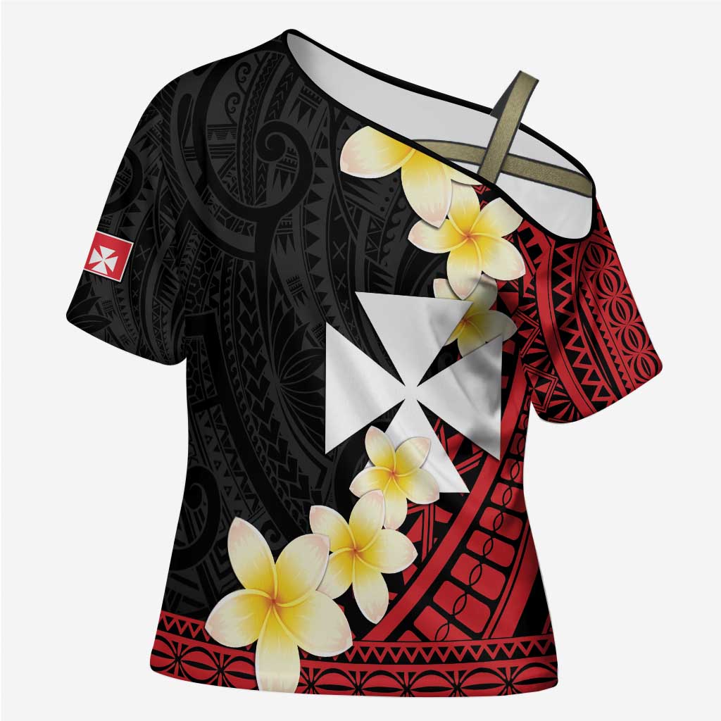 Uvea Chiefdom Wallis and Futuna Personalized Cross Shoulder Shirt Frangipani Flowers Polynesian Pattern - Polynesian Pride