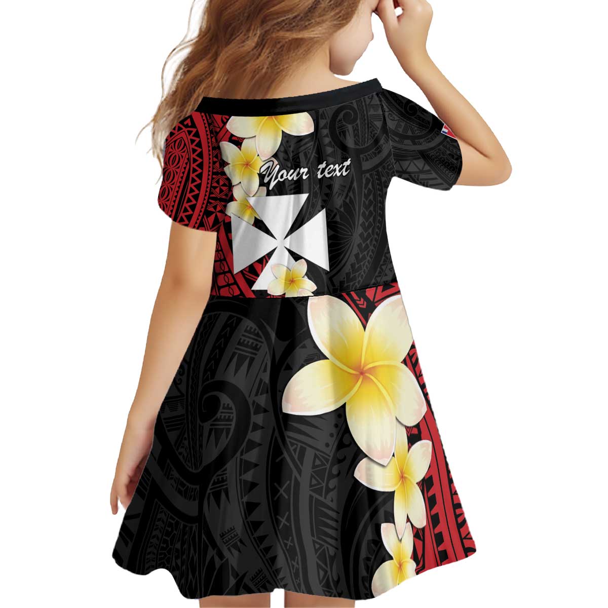 Uvea Chiefdom Wallis and Futuna Personalized Kid Short Sleeve Dress Frangipani Flowers Polynesian Pattern