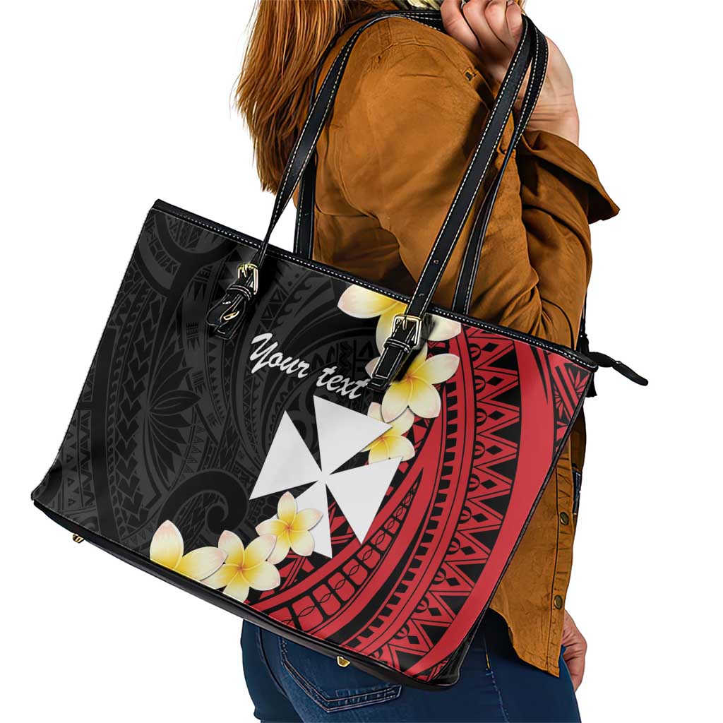 Uvea Chiefdom Wallis and Futuna Personalized Leather Tote Bag Frangipani Flowers Polynesian Pattern LT9 - Polynesian Pride