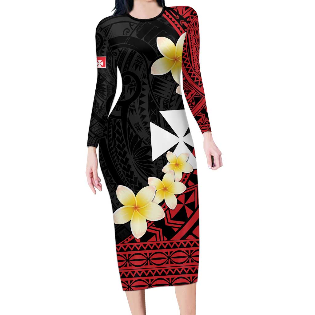 Uvea Chiefdom Wallis and Futuna Personalized Long Sleeve Bodycon Dress Frangipani Flowers Polynesian Pattern