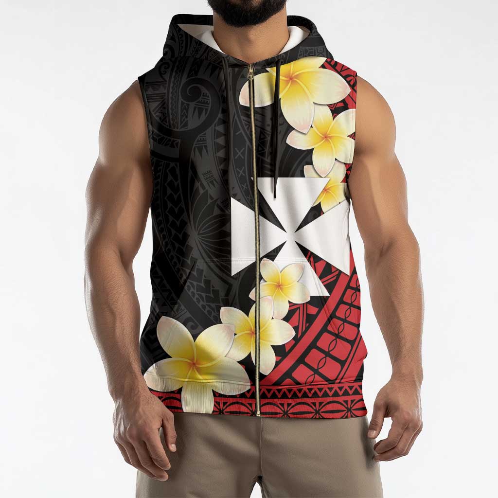 Uvea Chiefdom Wallis and Futuna Personalized Sleeveless Zip Hoodie Frangipani Flowers Polynesian Pattern - Polynesian Pride