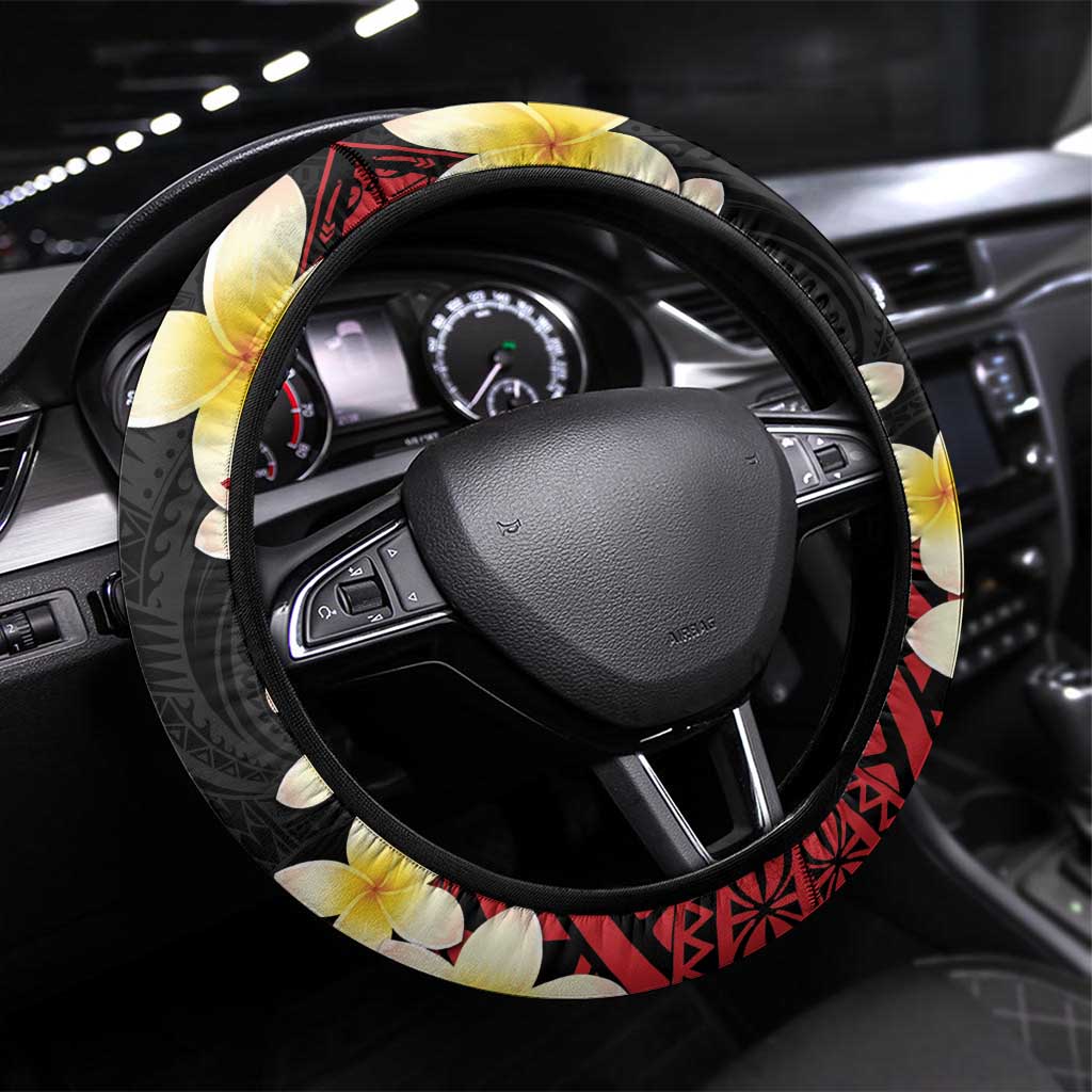 Uvea Chiefdom Wallis and Futuna Steering Wheel Cover Frangipani Flowers Polynesian Pattern