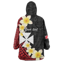 Uvea Chiefdom Wallis and Futuna Personalized Wearable Blanket Hoodie Frangipani Flowers Polynesian Pattern