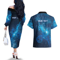 New Zealand Nurses RN Personalised Couples Matching Off The Shoulder Long Sleeve Dress and Hawaiian Shirt Galaxy Stethoscope Maori Motif