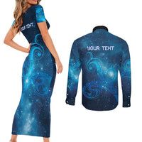 New Zealand Nurses RN Personalised Couples Matching Short Sleeve Bodycon Dress and Long Sleeve Button Shirt Galaxy Stethoscope Maori Motif