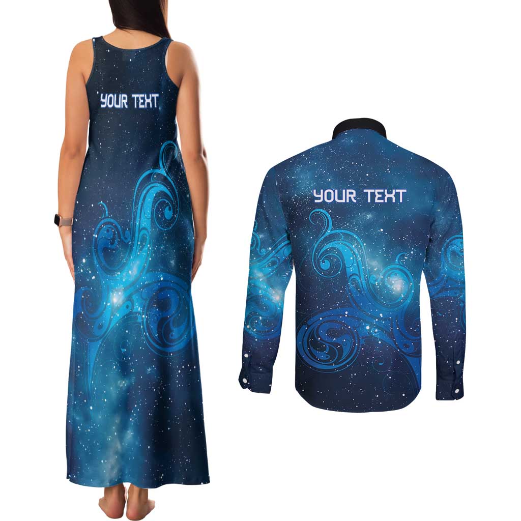 New Zealand Nurses RN Personalised Couples Matching Tank Maxi Dress and Long Sleeve Button Shirt Galaxy Stethoscope Maori Motif LT9 - Polynesian Pride