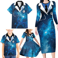 New Zealand Nurses RN Personalised Family Matching Long Sleeve Bodycon Dress and Hawaiian Shirt Galaxy Stethoscope Maori Motif LT9 - Polynesian Pride