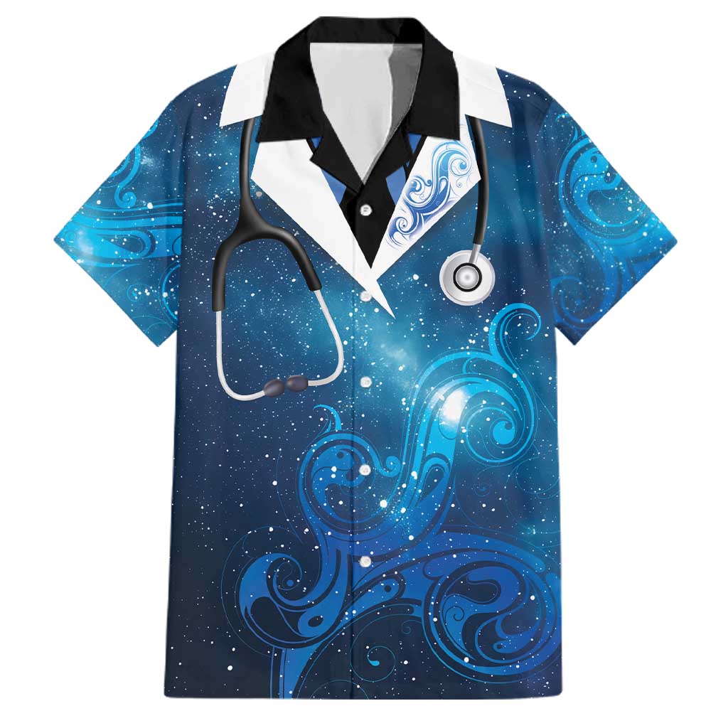 New Zealand Nurses RN Personalised Family Matching Mermaid Dress and Hawaiian Shirt Galaxy Stethoscope Maori Motif LT9 Dad's Shirt - Short Sleeve Galaxy - Polynesian Pride