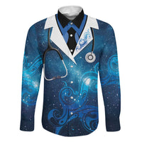 New Zealand Nurses RN Personalised Family Matching Mermaid Dress and Hawaiian Shirt Galaxy Stethoscope Maori Motif LT9 Dad's Shirt - Long Sleeve Galaxy - Polynesian Pride