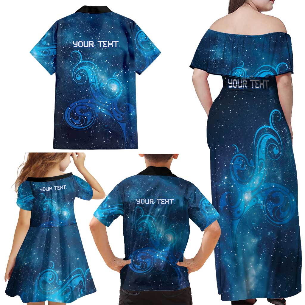 New Zealand Nurses RN Personalised Family Matching Off Shoulder Maxi Dress and Hawaiian Shirt Galaxy Stethoscope Maori Motif LT9 - Polynesian Pride