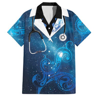 New Zealand Nurses RN Personalised Family Matching Puletasi and Hawaiian Shirt Galaxy Stethoscope Maori Motif LT9 Dad's Shirt - Short Sleeve Galaxy - Polynesian Pride