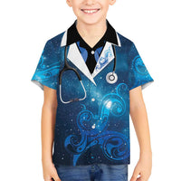 New Zealand Nurses RN Personalised Family Matching Short Sleeve Bodycon Dress and Hawaiian Shirt Galaxy Stethoscope Maori Motif LT9 Son's Shirt Galaxy - Polynesian Pride