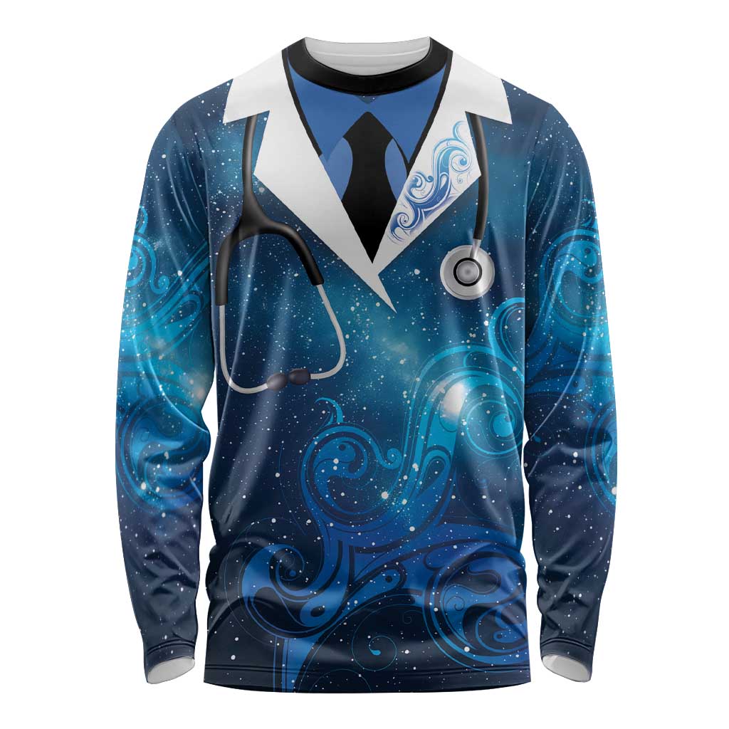 New Zealand Nurses RN Personalised Long Sleeve Shirt Galaxy Stethoscope Maori Motif LT9 Unisex Galaxy - Polynesian Pride
