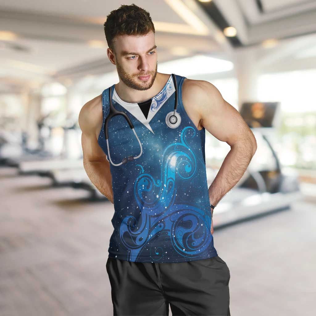 New Zealand Nurses RN Personalised Men Tank Top Galaxy Stethoscope Maori Motif