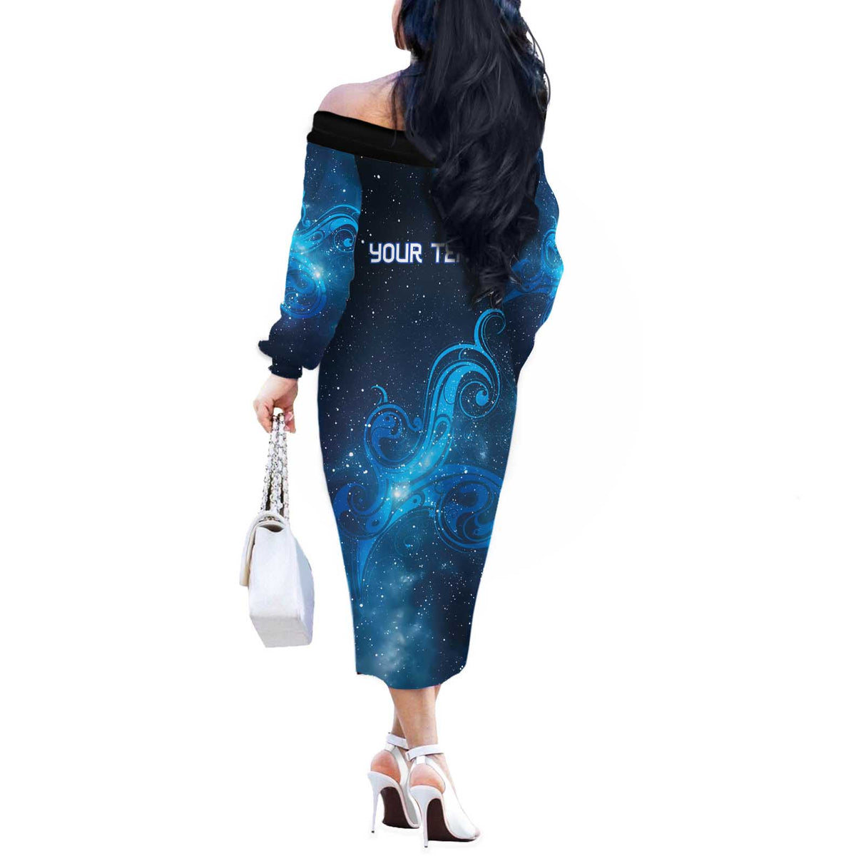 New Zealand Nurses RN Personalised Off The Shoulder Long Sleeve Dress Galaxy Stethoscope Maori Motif LT9 - Polynesian Pride