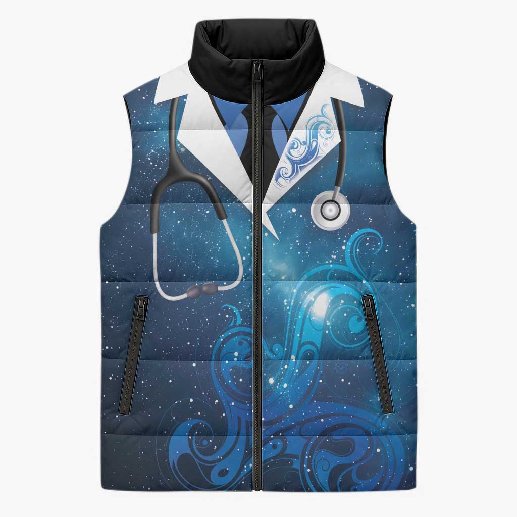 New Zealand Nurses RN Personalised Sleeveless Puffer Jacket Galaxy Stethoscope Maori Motif LT9 Unisex Galaxy - Polynesian Pride