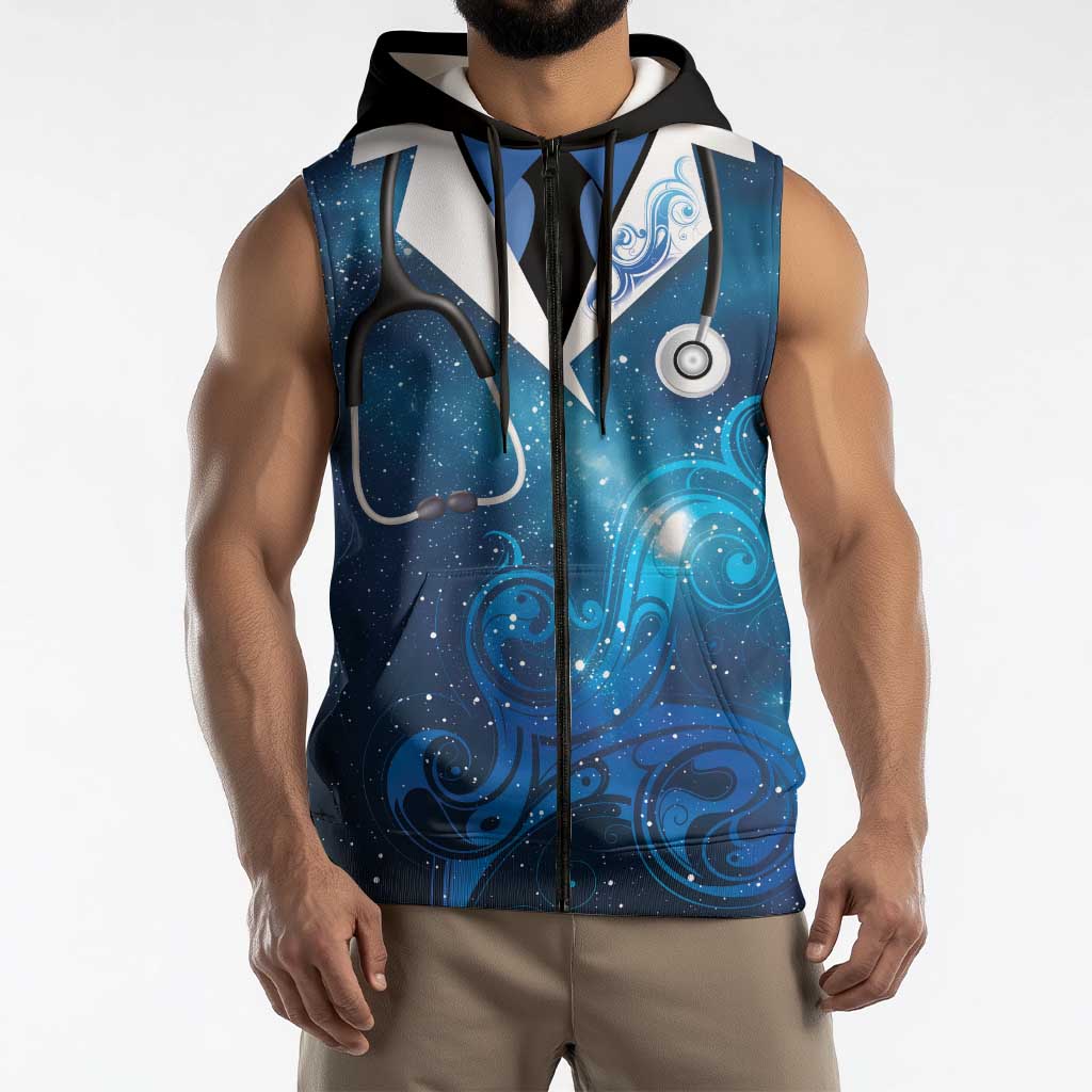 New Zealand Nurses RN Personalised Sleeveless Zip Hoodie Galaxy Stethoscope Maori Motif LT9 - Polynesian Pride