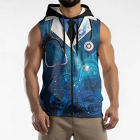 New Zealand Nurses RN Personalised Sleeveless Zip Hoodie Galaxy Stethoscope Maori Motif LT9 - Polynesian Pride