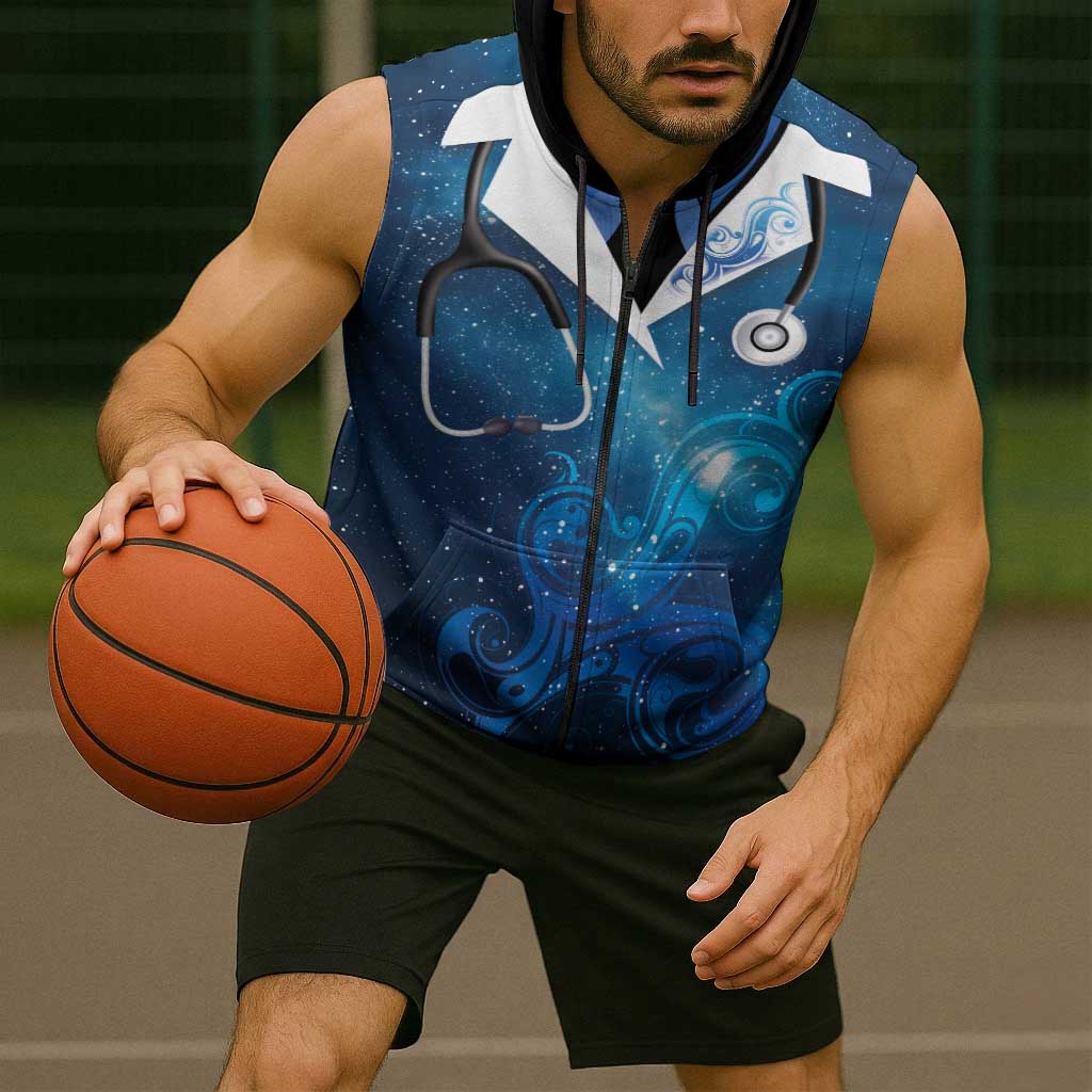 New Zealand Nurses RN Personalised Sleeveless Zip Hoodie Galaxy Stethoscope Maori Motif LT9 - Polynesian Pride
