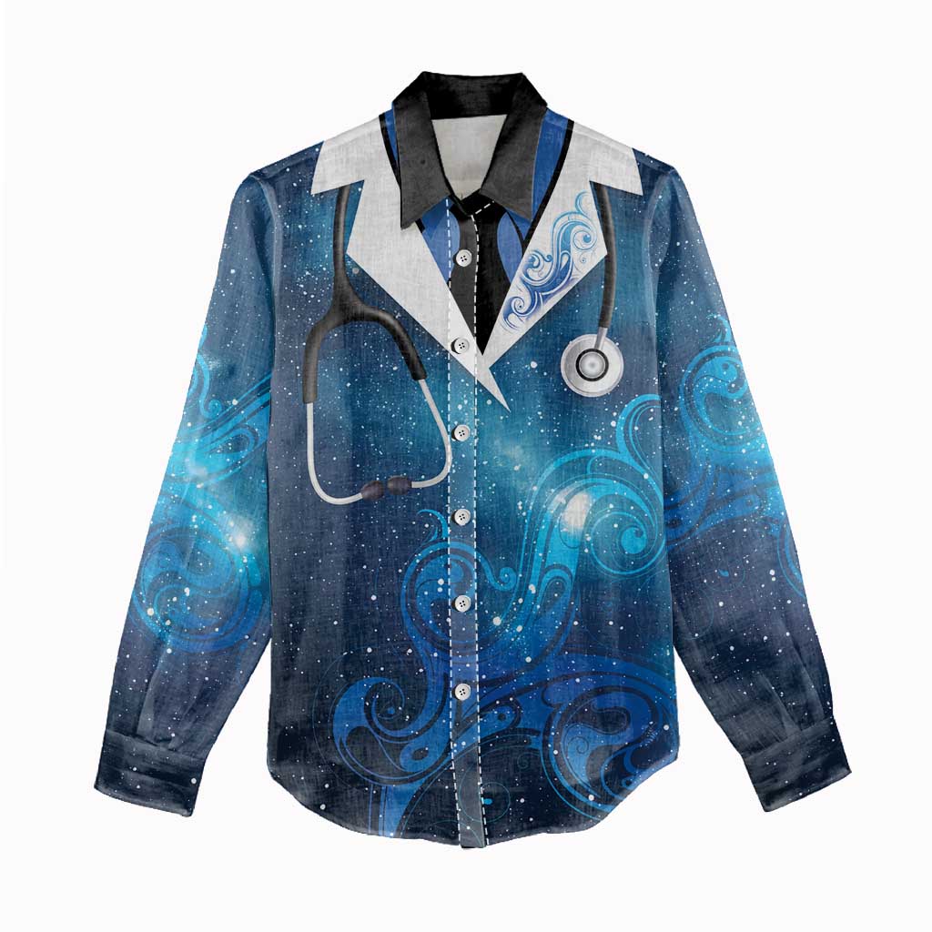 New Zealand Nurses RN Personalised Women Casual Shirt Galaxy Stethoscope Maori Motif LT9 - Polynesian Pride