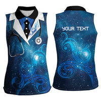 New Zealand Nurses RN Personalised Women Sleeveless Polo Shirt Galaxy Stethoscope Maori Motif LT9 - Polynesian Pride