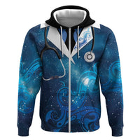 New Zealand Nurses RN Personalised Zip Hoodie Galaxy Stethoscope Maori Motif