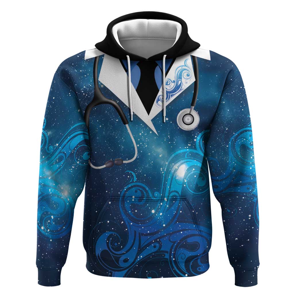 New Zealand Nurses RN Personalised Zip Hoodie Galaxy Stethoscope Maori Motif