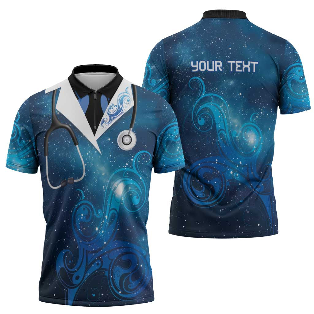 New Zealand Nurses RN Personalised Zipper Polo Shirt Galaxy Stethoscope Maori Motif LT9 - Polynesian Pride