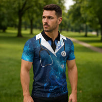 New Zealand Nurses RN Personalised Zipper Polo Shirt Galaxy Stethoscope Maori Motif LT9 - Polynesian Pride