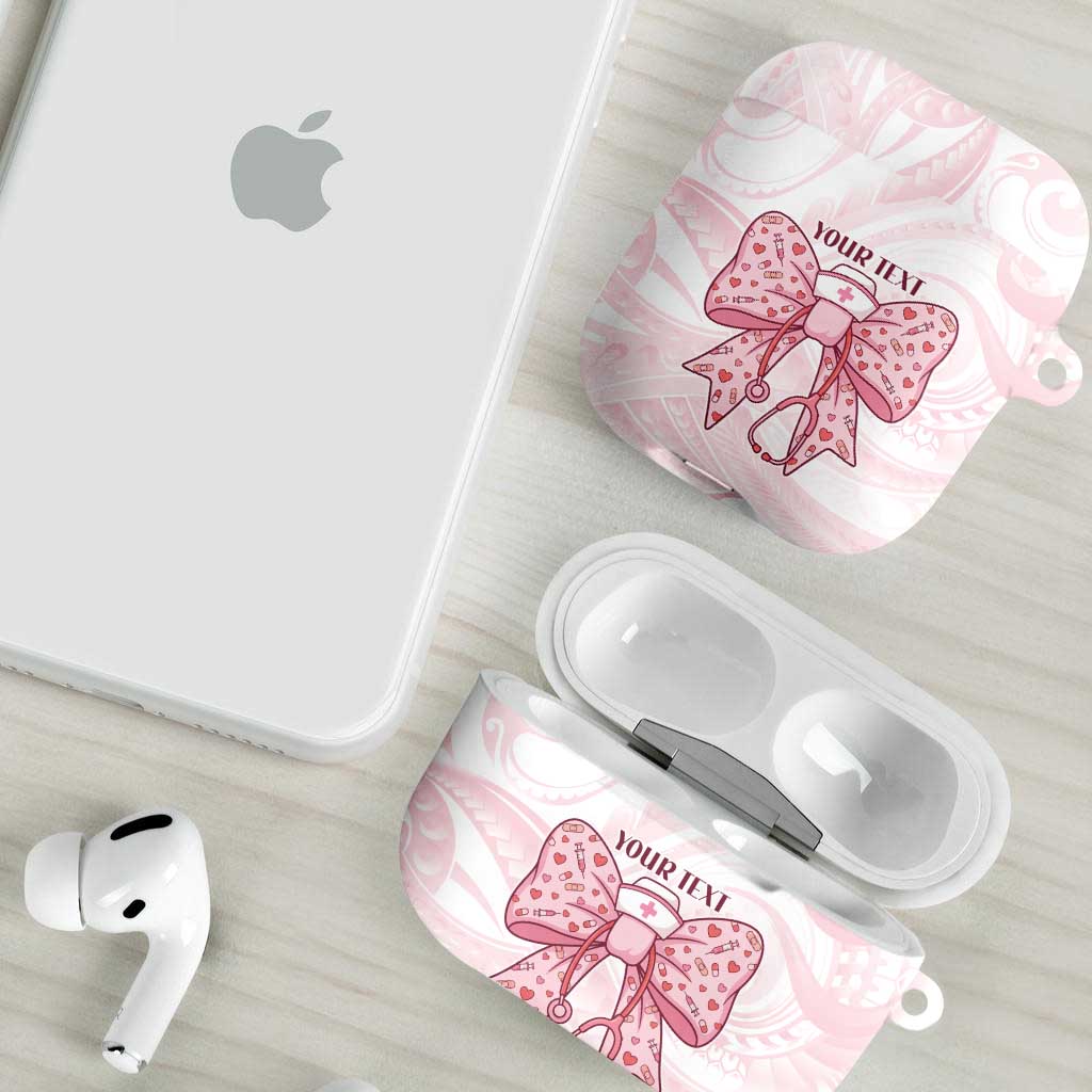 New Zealand Nurses RN Personalised AirPods Case Pink Stethoscope Coquette Bow Maori Motif