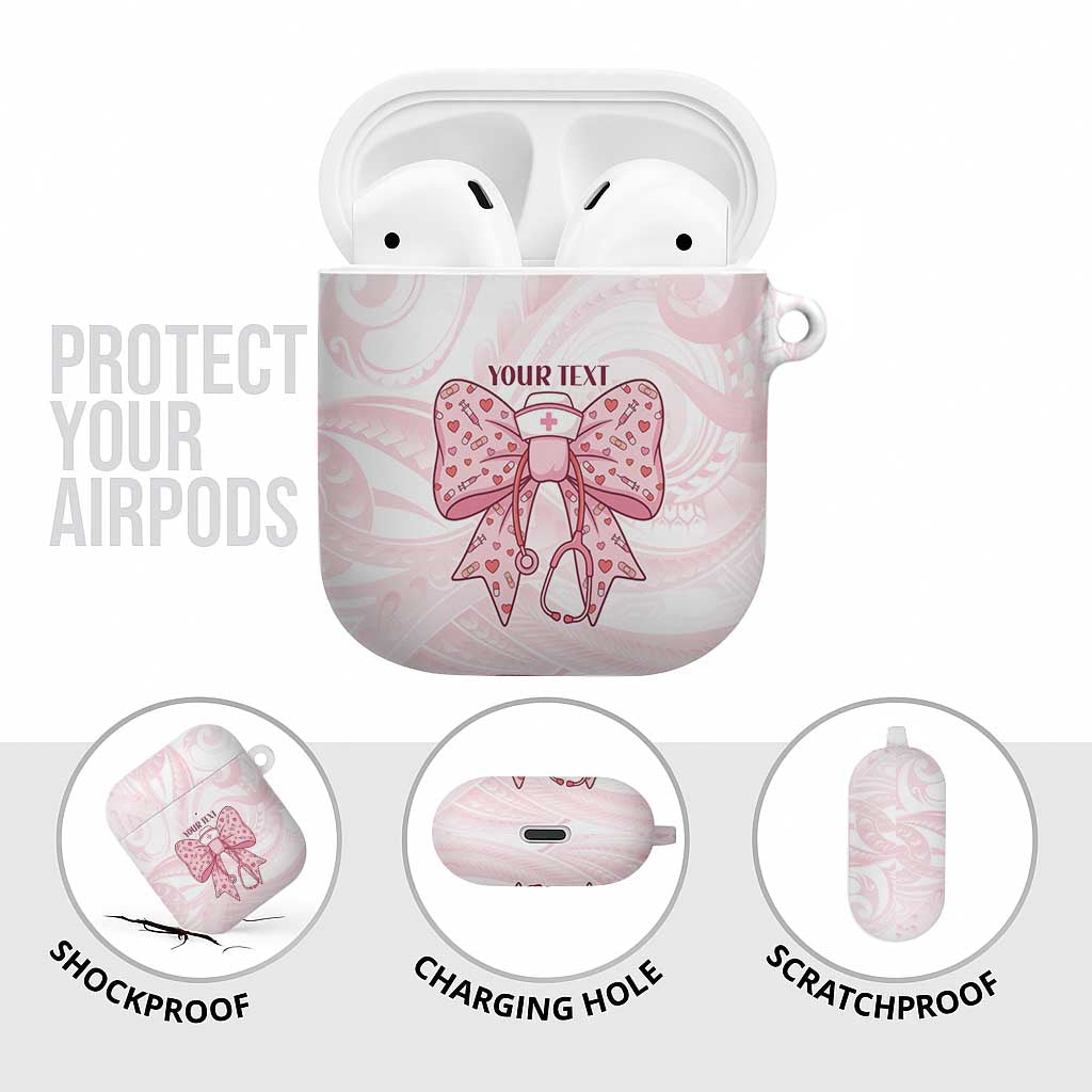 New Zealand Nurses RN Personalised AirPods Case Pink Stethoscope Coquette Bow Maori Motif