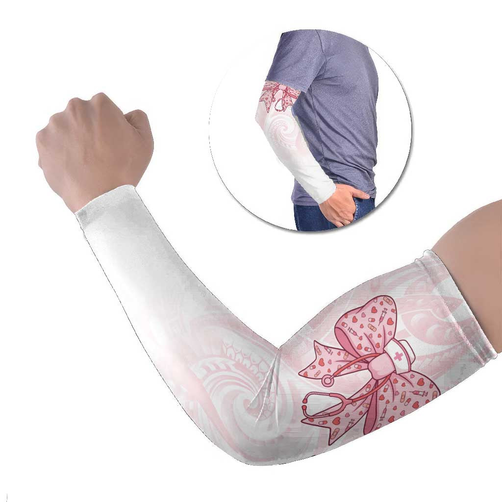 New Zealand Nurses RN Personalised Arm Sleeves Pink Stethoscope Coquette Bow Maori Motif