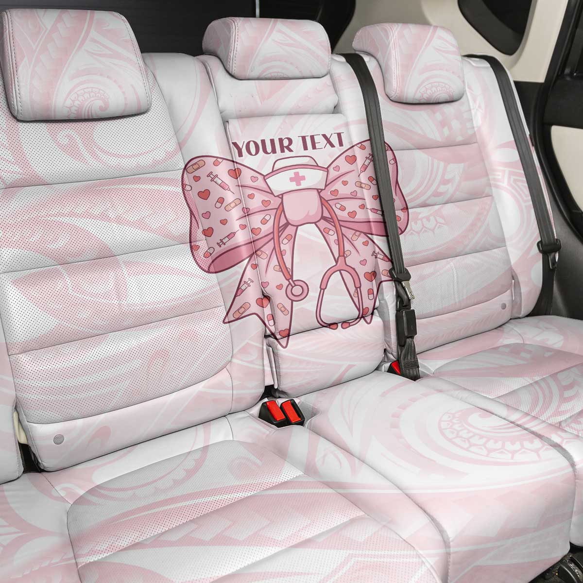 New Zealand Nurses RN Personalised Back Car Seat Cover Pink Stethoscope Coquette Bow Maori Motif LT9 - Polynesian Pride
