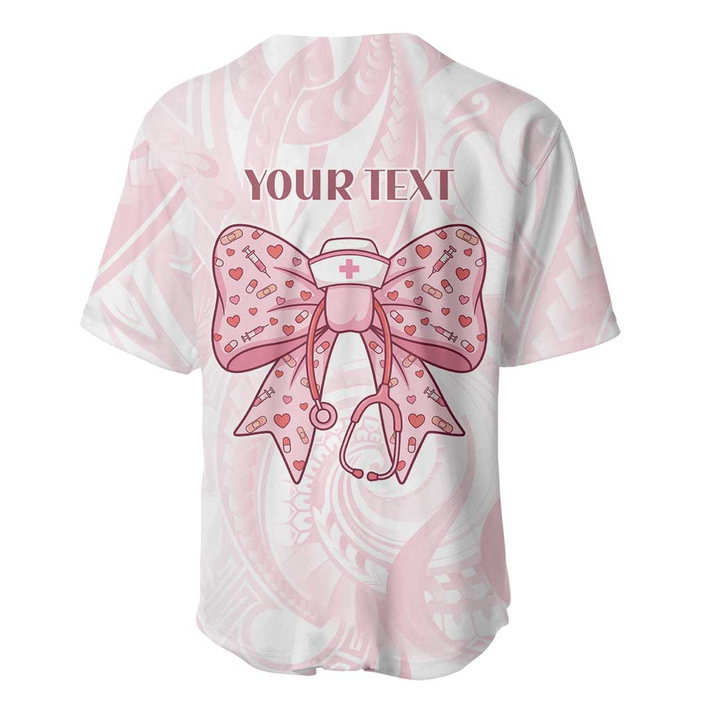 New Zealand Nurses RN Personalised Baseball Jersey Pink Stethoscope Coquette Bow Maori Motif