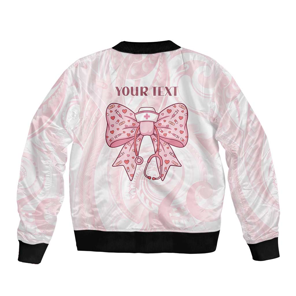 New Zealand Nurses RN Personalised Bomber Jacket Pink Stethoscope Coquette Bow Maori Motif LT9 - Polynesian Pride