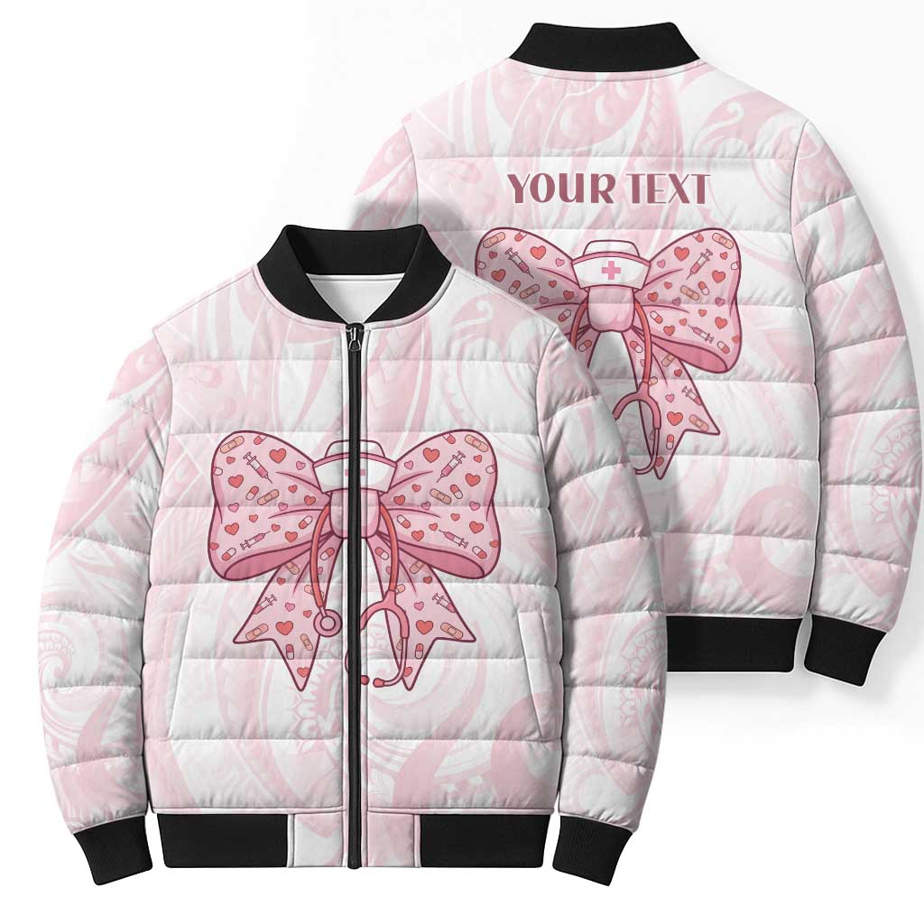 New Zealand Nurses RN Personalised Bomber Puffer Jacket Pink Stethoscope Coquette Bow Maori Motif
