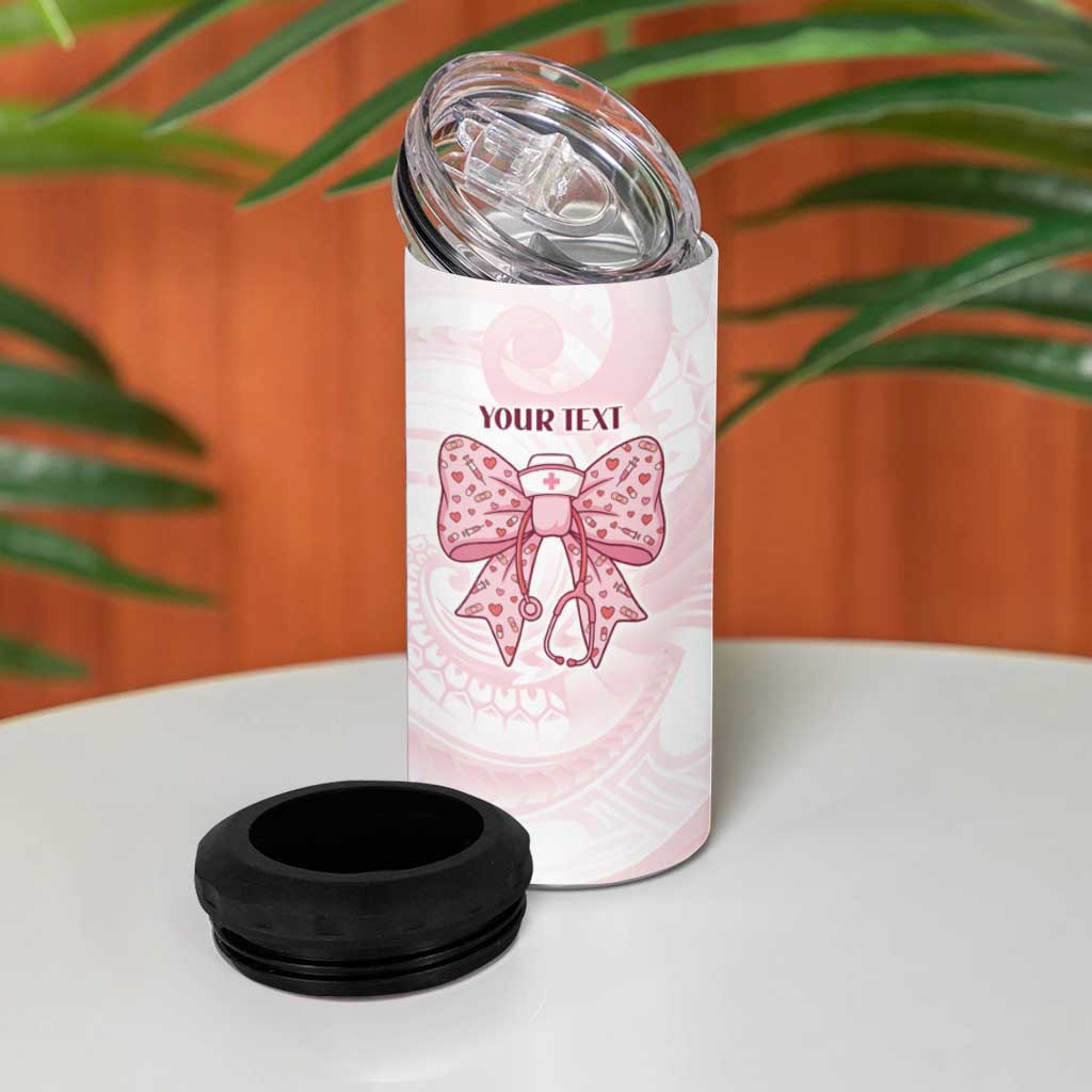 New Zealand Nurses RN Personalised 4 in 1 Can Cooler Tumbler Pink Stethoscope Coquette Bow Maori Motif LT9 - Polynesian Pride