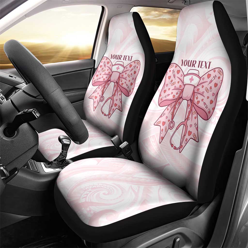 New Zealand Nurses RN Personalised Car Seat Cover Pink Stethoscope Coquette Bow Maori Motif LT9 - Polynesian Pride