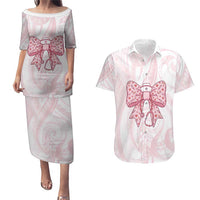 New Zealand Nurses RN Personalised Couples Matching Puletasi and Hawaiian Shirt Pink Stethoscope Coquette Bow Maori Motif LT9 Pink - Polynesian Pride