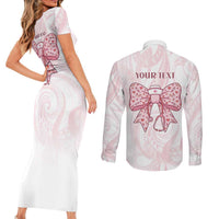 New Zealand Nurses RN Personalised Couples Matching Short Sleeve Bodycon Dress and Long Sleeve Button Shirt Pink Stethoscope Coquette Bow Maori Motif