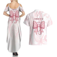 New Zealand Nurses RN Personalised Couples Matching Summer Maxi Dress and Hawaiian Shirt Pink Stethoscope Coquette Bow Maori Motif