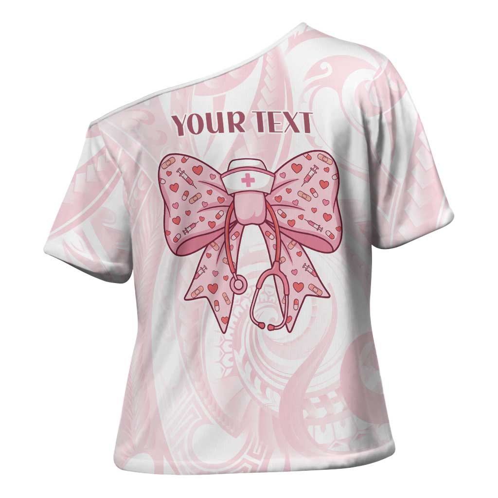 New Zealand Nurses RN Personalised Cross Shoulder Shirt Pink Stethoscope Coquette Bow Maori Motif LT9 - Polynesian Pride