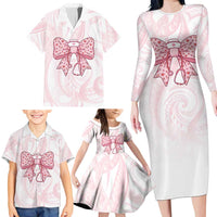 New Zealand Nurses RN Personalised Family Matching Long Sleeve Bodycon Dress and Hawaiian Shirt Pink Stethoscope Coquette Bow Maori Motif LT9 - Polynesian Pride