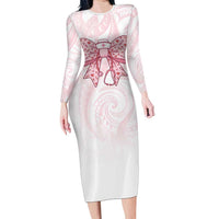 New Zealand Nurses RN Personalised Family Matching Long Sleeve Bodycon Dress and Hawaiian Shirt Pink Stethoscope Coquette Bow Maori Motif LT9 Mom's Dress Pink - Polynesian Pride