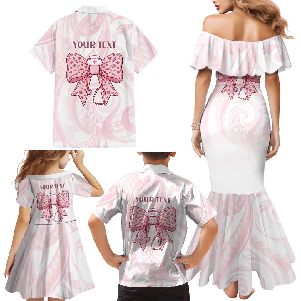 New Zealand Nurses RN Personalised Family Matching Mermaid Dress and Hawaiian Shirt Pink Stethoscope Coquette Bow Maori Motif LT9 - Polynesian Pride