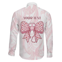 New Zealand Nurses RN Personalised Family Matching Short Sleeve Bodycon Dress and Hawaiian Shirt Pink Stethoscope Coquette Bow Maori Motif LT9 - Polynesian Pride