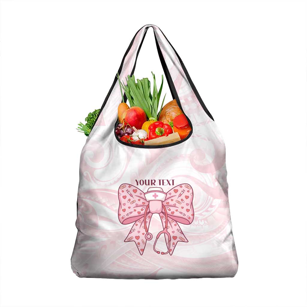 New Zealand Nurses RN Personalised Grocery Bag Pink Stethoscope Coquette Bow Maori Motif