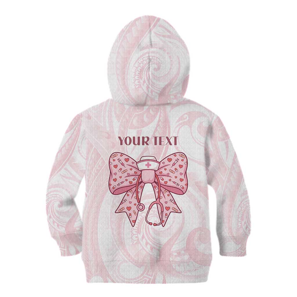 New Zealand Nurses RN Personalised Kid Hoodie Pink Stethoscope Coquette Bow Maori Motif LT9 - Polynesian Pride