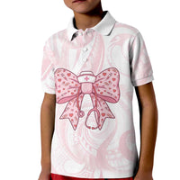 New Zealand Nurses RN Personalised Kid Polo Shirt Pink Stethoscope Coquette Bow Maori Motif LT9 Kid Pink - Polynesian Pride